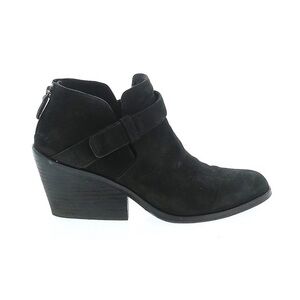Eileen Fisher Ives Black Nubuck Leather Pointed Toe Western Stacked Heel Booties